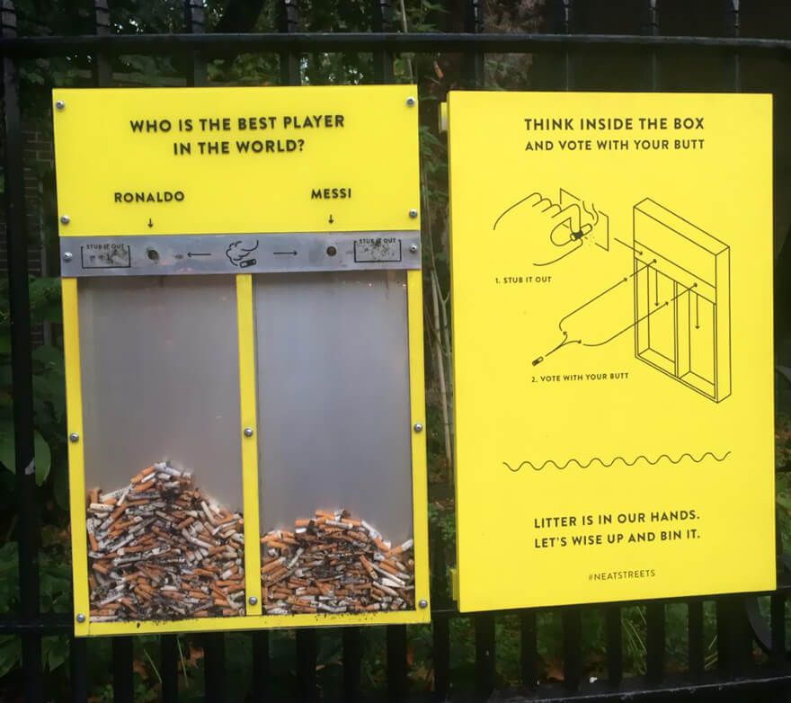 Ballot bins in UK is used as a nudge to stop people from littering