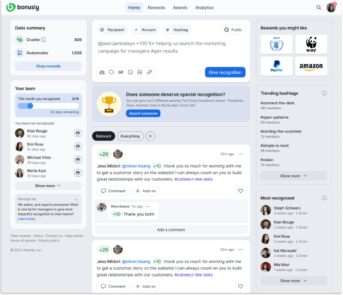 Bonusly rewards and recognition